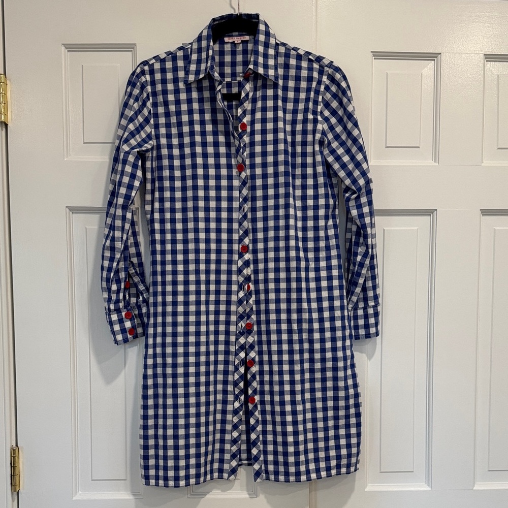 Blue and White Checkered Women's Shirt Dress